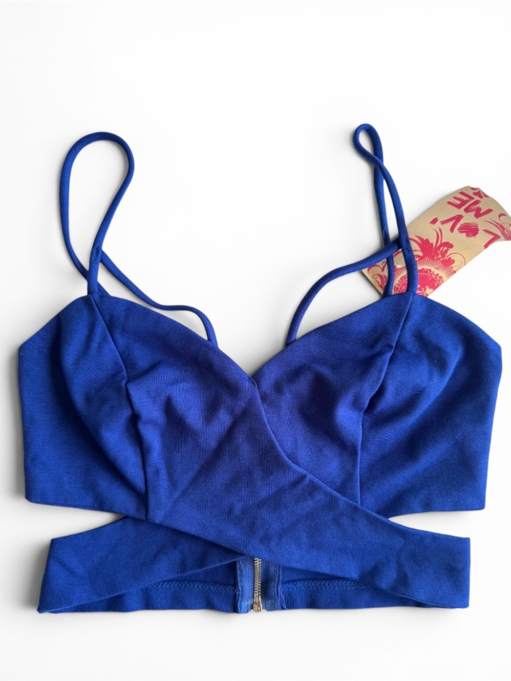 SOLEMIO Royal Blue Cutout Crop Top Strappy Back Zip Size S NWT